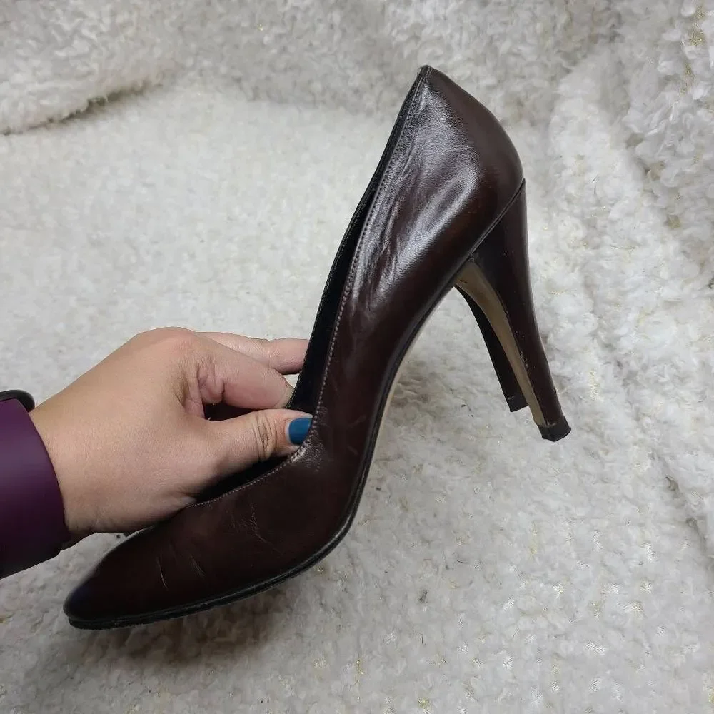 Yves Saint Laurent‎ Vintage Chocolate Brown Leather Pumps sz 7.5 S
